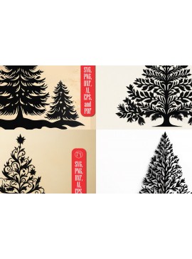 Σετ των 3 Intra απο ξύλο plywood 3mm-4mm πάχος - Πακέτο  Silhouette Χριστουγεννιάτικου Δέντρου Δίασταση 6x6 cm INTRAFABR-105380705