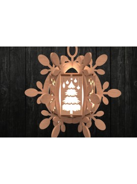 Intra απο ξύλο plywood 3mm-4mm πάχος - Φανάρι χριστουγεννιάτικου δέντρου με νιφάδες χιονιού Δίασταση 30x20 cm INTRAFABR-111000979