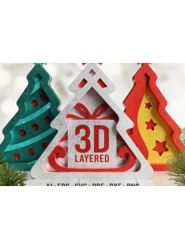 Σετ των 3 Intra απο ξύλο plywood 3mm-4mm πάχος - Χριστουγεννιάτικα δέντρα 3D Layered  Cut Files Δίασταση 20x25 cm INTRAFABR-19973872