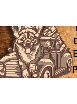 Σετ των 2 Intra απο ξύλο plywood 3mm-4mm πάχος - Christmas Truck Multilayer /Corgi Dog Δίασταση 15x15 cm INTRAFABR-76545753