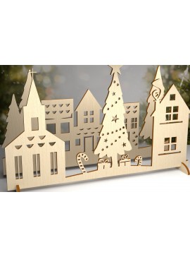 Σετ των 2 Intra απο ξύλο plywood 3mm-4mm πάχος - Χριστουγεννιάτικου χωριού. 3D διακόσμηση Δίασταση 15x15 cm INTRAFABR-80232056