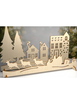 Σετ των 2 Intra απο ξύλο plywood 3mm-4mm πάχος - Χριστουγεννιάτικου χωριού. 3D διακόσμηση Δίασταση 15x15 cm INTRAFABR-80232083