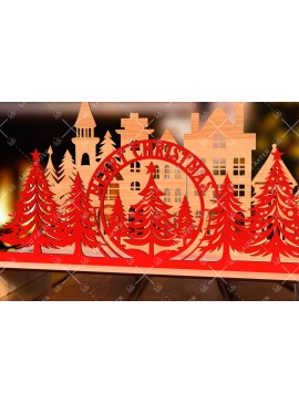 Σετ των 2 Intra απο ξύλο plywood 3mm-4mm πάχος - Χριστουγεννιάτικο χωριό Scene Laser Cut  Δίασταση 15x15 cm INTRAFABR-106822854