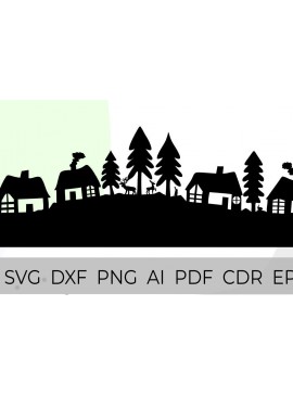 Σετ των 2 Intra απο ξύλο plywood 3mm-4mm πάχος - Christmas Village  Winter Village  Δίασταση 15x15 cm INTRAFABR-82548983