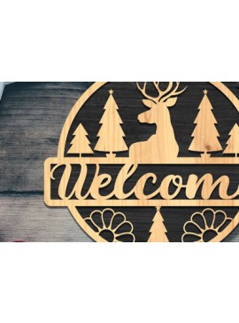 Σετ των 2 Intra απο ξύλο plywood 3mm-4mm πάχος - Χριστουγεννιάτικη πινακίδα υποδοχής πόρτας με λέιζερ Δίασταση 15x15 cm INTRAFABR-73114303