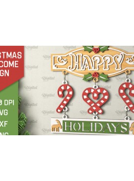 Σετ των 2 Intra απο ξύλο plywood 3mm-4mm πάχος - Σχέδιο κοπής με λέιζερ χριστουγεννιάτικο σημάδι καλωσορίσματος Δίασταση 15x15 cm INTRAFABR-106608491