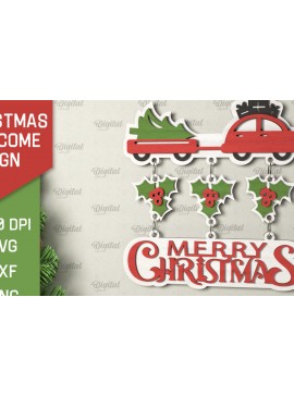 Σετ των 2 Intra απο ξύλο plywood 3mm-4mm πάχος - Σχέδιο κοπής με λέιζερ χριστουγεννιάτικο σημάδι καλωσορίσματος Δίασταση 15x15 cm INTRAFABR-106607804