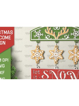 Σετ των 2 Intra απο ξύλο plywood 3mm-4mm πάχος - Σχέδιο κοπής με λέιζερ χριστουγεννιάτικο σημάδι καλωσορίσματος Δίασταση 15x15 cm INTRAFABR-106607964