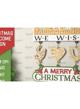 Σετ των 2 Intra απο ξύλο plywood 3mm-4mm πάχος - Σχέδιο κοπής με λέιζερ χριστουγεννιάτικο σημάδι καλωσορίσματος Δίασταση 15x15 cm INTRAFABR-106608373