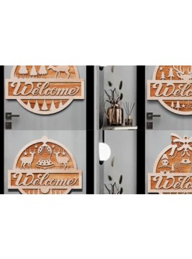 Σετ των 2 Intra απο ξύλο plywood 3mm-4mm πάχος - Χριστουγεννιάτικο Σετ κοπής με λέιζερ καλωσορίσματος Δίασταση 15x15 cm INTRAFABR-76425873