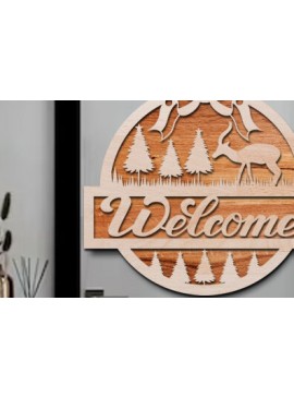 Σετ των 2 Intra απο ξύλο plywood 3mm-4mm πάχος - Χριστουγεννιάτικο σημάδι καλωσορίσματος Laser Cut  Δίασταση 15x15 cm INTRAFABR-76206806