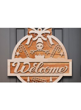 Σετ των 2 Intra απο ξύλο plywood 3mm-4mm πάχος - Χριστουγεννιάτικο σημάδι καλωσορίσματος Laser Cut  Δίασταση 15x15 cm INTRAFABR-76206813