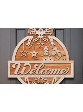 Σετ των 2 Intra απο ξύλο plywood 3mm-4mm πάχος - Χριστουγεννιάτικο σημάδι καλωσορίσματος Laser Cut  Δίασταση 15x15 cm INTRAFABR-76206823