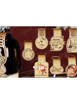 Σετ των 2 Intra απο ξύλο plywood 3mm-4mm πάχος - Πακέτο ετικέτας χριστουγεννιάτικου μπουκαλιού κρασιού | CNC Δίασταση 15x15 cm INTRAFABR-111361082