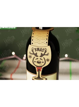 Σετ των 2 Intra απο ξύλο plywood 3mm-4mm πάχος - Χριστουγεννιάτικο μπουκάλι κρασιού Ετικέτα | Ετικέτα διακοπών Δίασταση 15x15 cm INTRAFABR-108586281