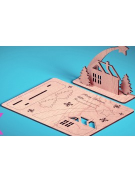Σετ των 2 Intra απο ξύλο plywood 3mm-4mm πάχος - Χριστουγεννιάτικη Ξύλινη Κάρτα Laser Cut  | Δίασταση 15x15 cm INTRAFABR-72319874
