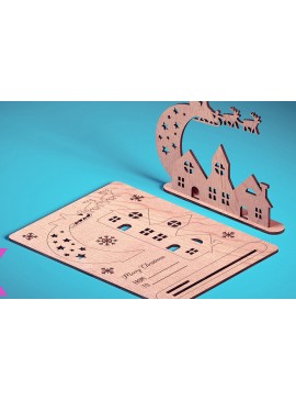 Σετ των 2 Intra απο ξύλο plywood 3mm-4mm πάχος - Χριστουγεννιάτικη Ξύλινη Κάρτα Laser Cut  | Δίασταση 15x15 cm INTRAFABR-72319599