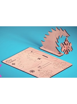 Σετ των 2 Intra απο ξύλο plywood 3mm-4mm πάχος - Χριστουγεννιάτικη Ξύλινη Κάρτα Laser Cut  | Δίασταση 15x15 cm INTRAFABR-72319632