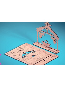 Σετ των 2 Intra απο ξύλο plywood 3mm-4mm πάχος - Χριστουγεννιάτικη Ξύλινη Κάρτα Laser Cut  | Δίασταση 15x15 cm INTRAFABR-72319736