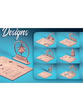 Σετ των 2 Intra απο ξύλο plywood 3mm-4mm πάχος - Χριστουγεννιάτικη Ξύλινη Κάρτα Laser Cut  | Δίασταση 15x15 cm INTRAFABR-72319545