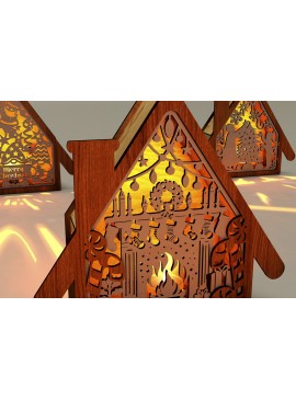 Σετ των 3 Intra απο ξύλο plywood 3mm-4mm πάχος - Χριστουγεννιάτικο Ξύλινο Σπίτι Νυχτερινό Φως Δίασταση 8x7 cm INTRAFABR-109272648