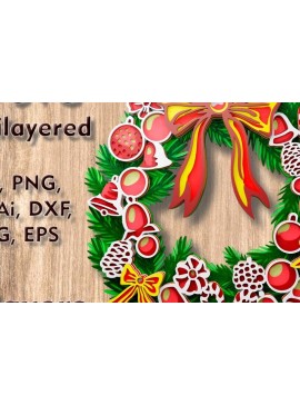 Intra απο ξύλο plywood 3mm-4mm πάχος -  με λέιζερ 3D  Χριστουγεννιάτικο στεφάνι Δίασταση 82x11 cm INTRAFABR-108908470