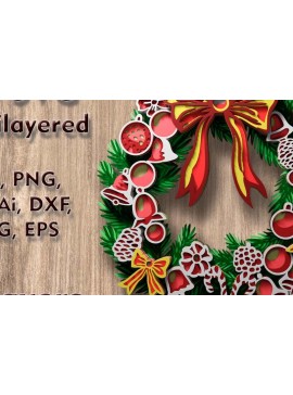 Intra απο ξύλο plywood 3mm-4mm πάχος -  με λέιζερ 3D  Χριστουγεννιάτικο στεφάνι Δίασταση 82x11 cm INTRAFABR-108890348