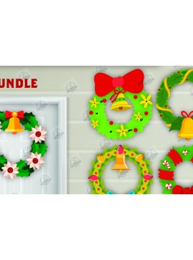 Σετ των 2 Intra απο ξύλο plywood 3mm-4mm πάχος - Πακέτο  με χριστουγεννιάτικο στεφάνι Δίασταση 15x15 cm INTRAFABR-111494839