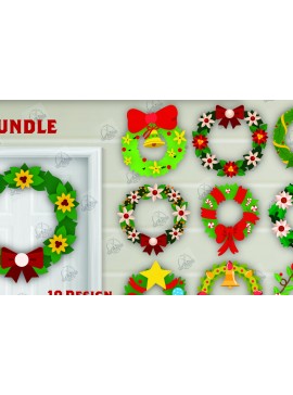 Σετ των 2 Intra απο ξύλο plywood 3mm-4mm πάχος - Πακέτο  με χριστουγεννιάτικο στεφάνι Δίασταση 15x15 cm INTRAFABR-111494876