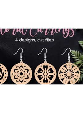Σετ των 3 Intra απο ξύλο plywood 3mm-4mm πάχος - Circle Floral Earrings  Cut Files Δίασταση 3x3 cm INTRAFABR-104499564