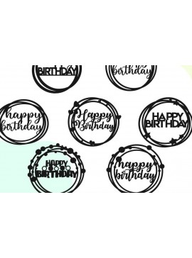 Σετ των 2 Intra απο ξύλο plywood 3mm-4mm πάχος - Circle Happy Birthday Cake Topper  Δίασταση 20x20 cm INTRAFABR-32106256