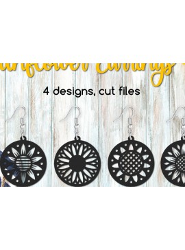 Σετ των 3 Intra απο ξύλο plywood 3mm-4mm πάχος - Κύκλος Σκουλαρίκια ηλίανθου  Cut Files Δίασταση 3x3 cm INTRAFABR-104249349