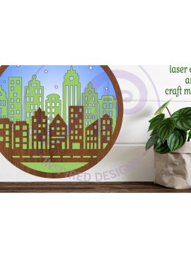 Intra απο ξύλο plywood 3mm-4mm πάχος - Πινακίδα τέχνης τοίχου με στρώσεις σκηνής πόλης,  Δίασταση 40x50 cm INTRAFABR-97337235