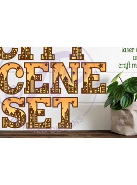 Σετ των 2 Intra απο ξύλο plywood 3mm-4mm πάχος - Σκηνή πόλης Γράμματα Αλφάβητο Σετ X 51 Δίασταση 30x20 cm INTRAFABR-95280533