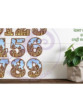 Σετ των 2 Intra απο ξύλο plywood 3mm-4mm πάχος - Σκηνή πόλης αριθμός δύο επιπέδων επιγραφή τοίχου Δίασταση 30x20 cm INTRAFABR-95480115