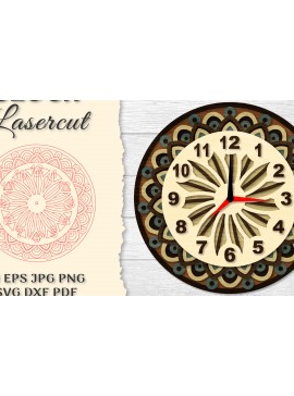 Intra απο ξύλο plywood 3mm-4mm πάχος - Ρολόι Mandala Lasercut Δίασταση 30x30 cm INTRAFABR-120626395