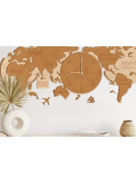 Intra απο ξύλο plywood 3mm-4mm πάχος - Παγκόσμιος χάρτης ρολογιού Ξύλινη τέχνη τοίχων Δίασταση 80x38 cm INTRAFABR-68835195