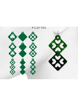Σετ των 3 Intra απο ξύλο plywood 3mm-4mm πάχος - Clover Earrings , St Patrick's Day Δίασταση 3x3 cm INTRAFABR-8039275