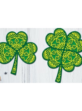 Σετ των 2 Intra απο ξύλο plywood 3mm-4mm πάχος - Clover Mandala 3D Layered Papercut Δίασταση 30x30 cm INTRAFABR-89420696