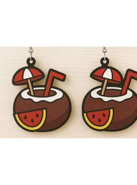 Σετ των 3 Intra απο ξύλο plywood 3mm-4mm πάχος - Σκουλαρίκια Coconut Drink  Δίασταση 3x3 cm INTRAFABR-123080715