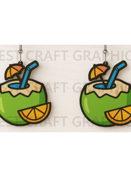 Σετ των 3 Intra απο ξύλο plywood 3mm-4mm πάχος - Σκουλαρίκια Coconut Drink  Δίασταση 3x3 cm INTRAFABR-123010371