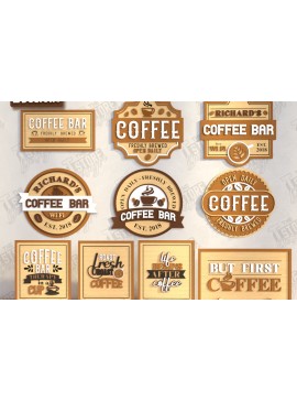 Σετ των 2 Intra απο ξύλο plywood 3mm-4mm πάχος - Coffee Bar Signs Laser Cut Bundle | CNC Δίασταση 30x20 cm INTRAFABR-123564042