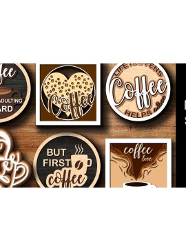 Σετ των 2 Intra απο ξύλο plywood 3mm-4mm πάχος - Coffee Bar Welcome Decor Bundle  Δίασταση 20x20 cm INTRAFABR-31324938