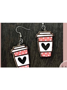 Σετ των 3 Intra απο ξύλο plywood 3mm-4mm πάχος - Σκουλαρίκια Coffee Cup  Δίασταση 3x3 cm INTRAFABR-73357356