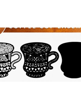 Σετ των 2 Intra απο ξύλο plywood 3mm-4mm πάχος - Φλιτζάνι καφέ με Laser Cut  Δίασταση 20x20 cm INTRAFABR-28137660