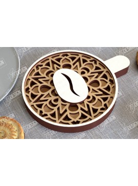 Σετ των 2 Intra απο ξύλο plywood 3mm-4mm πάχος - Καφέ Mandala | 3D πρότυπο |Φλιτζάνι καφέ Δίασταση 30x30 cm INTRAFABR-100926211