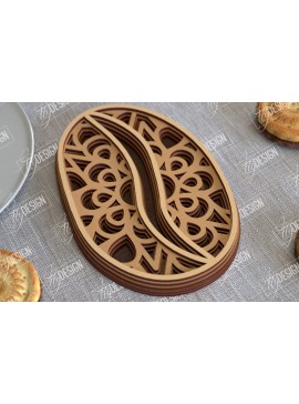 Σετ των 2 Intra απο ξύλο plywood 3mm-4mm πάχος - Καφέ Mandala | 3D πρότυπο |Φλιτζάνι καφέ Δίασταση 30x30 cm INTRAFABR-100926167