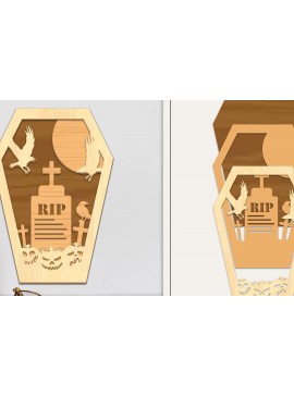 Σετ των 3 Intra απο ξύλο plywood 3mm-4mm πάχος - Coffin Halloween Στολίδι με   Δίασταση 6x6 cm INTRAFABR-102676977