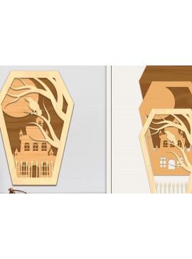 Σετ των 3 Intra απο ξύλο plywood 3mm-4mm πάχος - Coffin Halloween Στολίδι με   Δίασταση 6x6 cm INTRAFABR-102677032