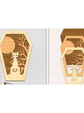 Σετ των 3 Intra απο ξύλο plywood 3mm-4mm πάχος - Coffin Halloween Στολίδι με   Δίασταση 6x6 cm INTRAFABR-102622241